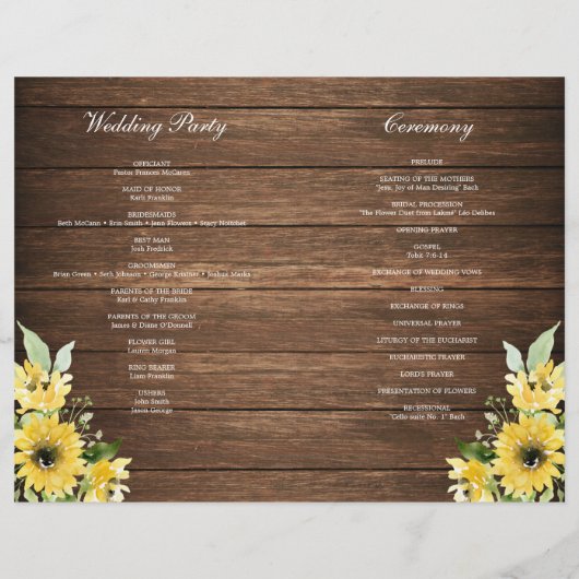 Rustic Sunflower Greenery Wedding Program Booklet Flyer (Achterkant)