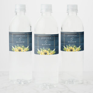 Rustic Sunflower Greenery Wedding Water Bottle Lab Waterfles Etiket