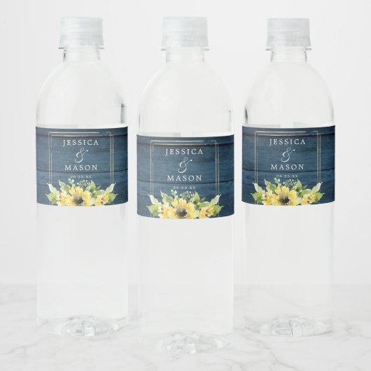Rustic Sunflower Greenery Wedding Water Bottle Lab Waterfles Etiket (Flessen)