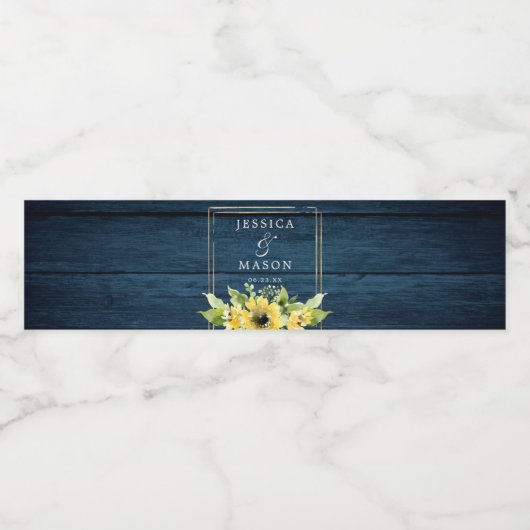 Rustic Sunflower Greenery Wedding Water Bottle Lab Waterfles Etiket (Enkel label)