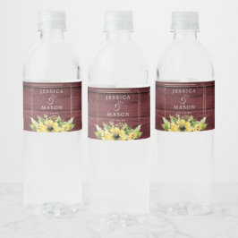 Rustic Sunflower Greenery Wedding Water Bottle Lab Waterfles Etiket