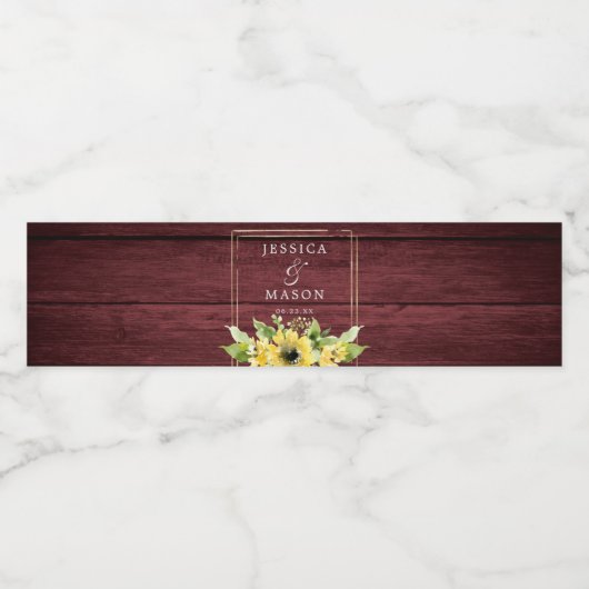 Rustic Sunflower Greenery Wedding Water Bottle Lab Waterfles Etiket (Enkel label)