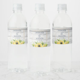 Rustic Sunflower Greenery Wedding Water Bottle Lab Waterfles Etiket