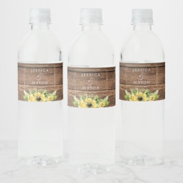 Rustic Sunflower Greenery Wedding Waterfles Etiket