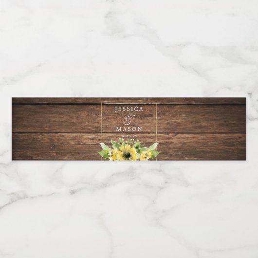 Rustic Sunflower Greenery Wedding Waterfles Etiket (Enkel label)