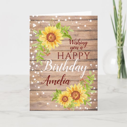 Rustic Sunflower Happy Birthday Floral Kaart (Voorkant)