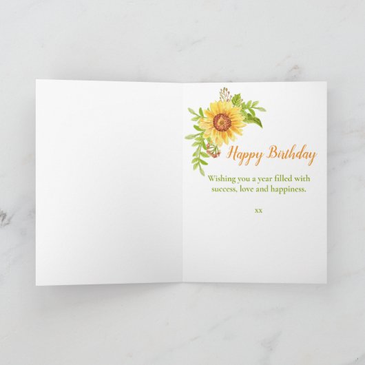 Rustic Sunflower Happy Birthday Floral Kaart (Binnen)