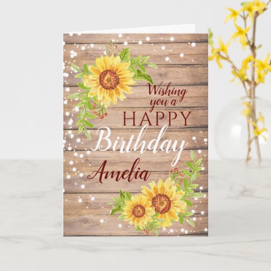 Rustic Sunflower Happy Birthday Floral Kaart (Gele Bloem)