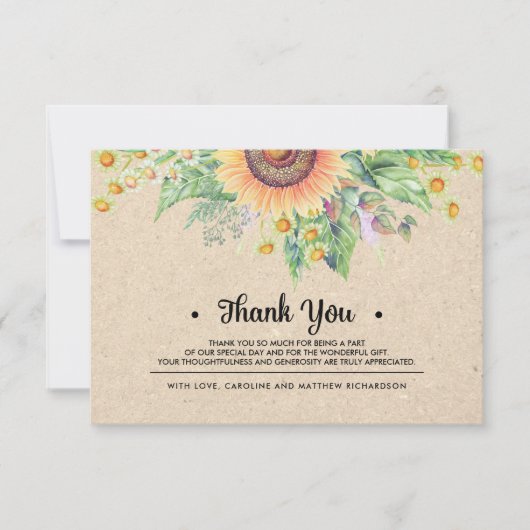 Rustic Sunflower Hartelijk dank voor de bruiloft v Bedankkaart (Voorkant)