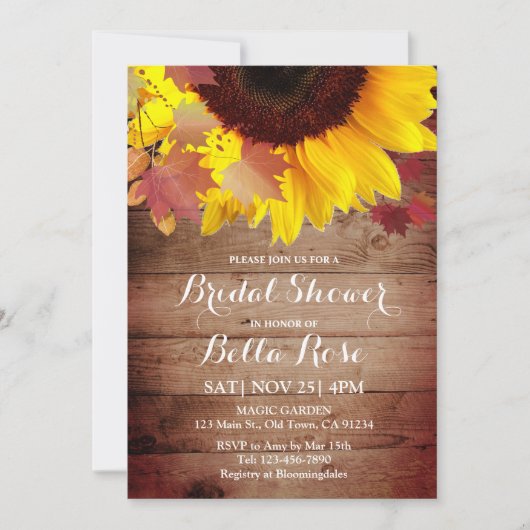Rustic Sunflower Herfst Bridal Shower Invitations Kaart (Voorkant)