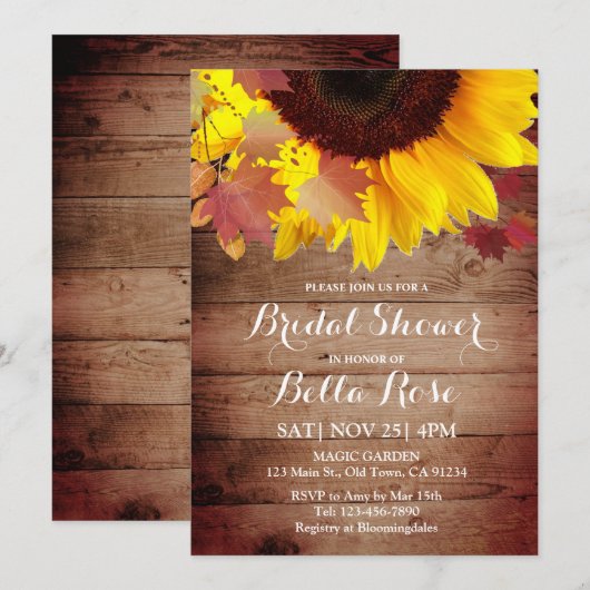 Rustic Sunflower Herfst Bridal Shower Invitations Kaart (Voorkant / Achterkant)