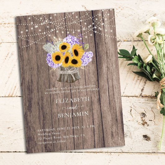 Rustic Sunflower Hydrangea Elegant Bouquet Wedding Kaart