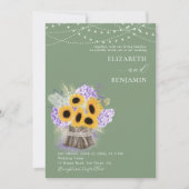 Rustic Sunflower Hydrangea Elegant Green Wedding Kaart (Voorkant)