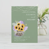 Rustic Sunflower Hydrangea Elegant Green Wedding Kaart (Staand voorkant)