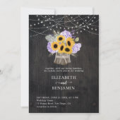 Rustic Sunflower Hydrangea Elegant Wood Wedding Kaart (Voorkant)