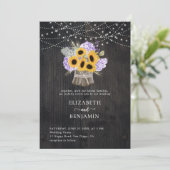 Rustic Sunflower Hydrangea Elegant Wood Wedding Kaart (Staand voorkant)