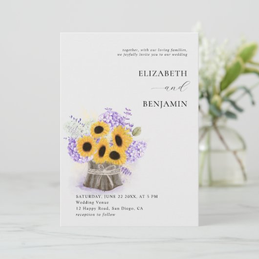 Rustic Sunflower Hydrangea Waterverf Chic Wedding Kaart (Staand voorkant)