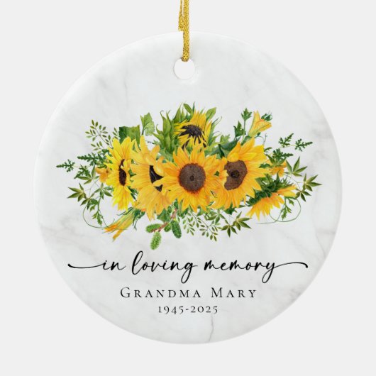 Rustic Sunflower In Loving Memory Keepsake Keramisch Ornament (Achterkant)