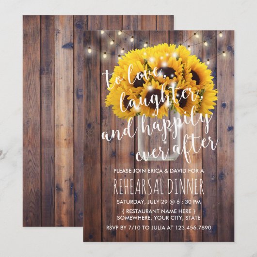 Rustic Sunflower Jar Barn Wood Rehearsal Kaart (Voorkant / Achterkant)