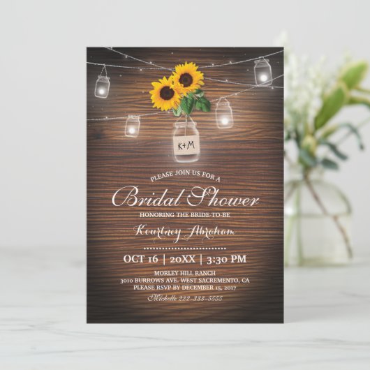 Rustic Sunflower Jar Lights Vrijgezellenfeest Kaart (Staand voorkant)