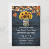Rustic Sunflower Jar Navy Barn Wood Fall Wedding Kaart (Voorkant)