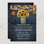 Rustic Sunflower Jar Navy Barn Wood Fall Wedding Kaart (Voorkant / Achterkant)
