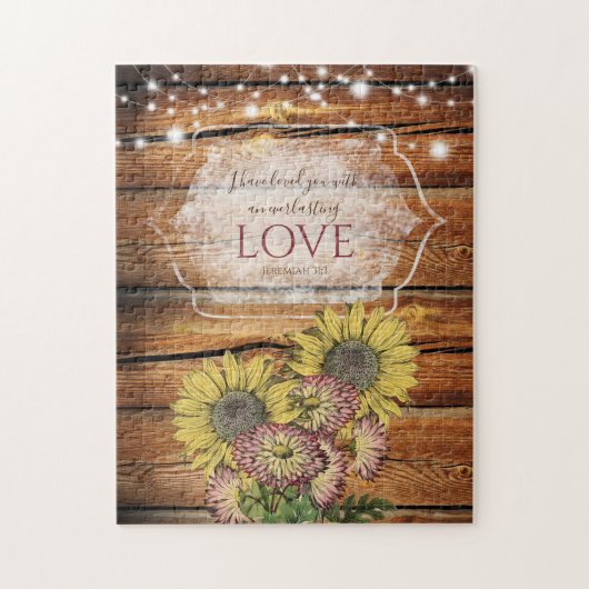 Rustic Sunflower Jeremiah 31:3 Bijbelverse Legpuzzel (Verticaal)