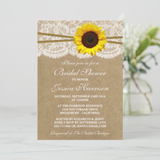 Rustic Sunflower Kraft Lace & Twine Vrijgezellenfe Kaart (Staand voorkant)
