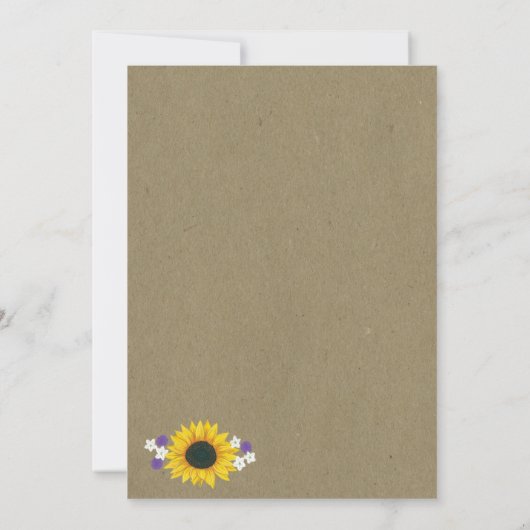Rustic Sunflower Kraft Paper Wedding Invitting Kaart (Achterkant)