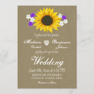 Rustic Sunflower Kraft Paper Wedding Invitting Kaart