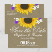 Rustic Sunflower Kraft Save the Date Briefkaarten (Voorkant / Achterkant)