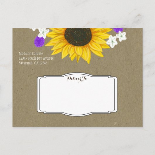 Rustic Sunflower Kraft Save the Date Briefkaarten (Achterkant)