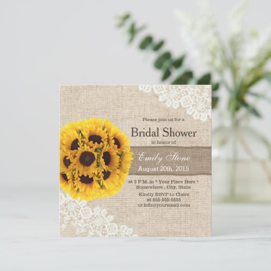 Rustic Sunflower  Lace Burlap Vrijgezellenfeest Kaart (Staand voorkant)