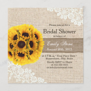 Rustic Sunflower Lace Burlap Vrijgezellenfeest Kaart