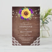 Rustic Sunflower Lace Purple Floral Wood Lights Kaart (Staand voorkant)