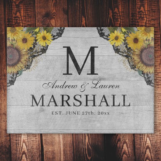 Rustic Sunflower Lace Wood Names Wedding Gift Snijplank