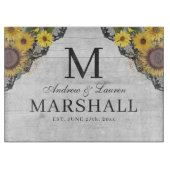 Rustic Sunflower Lace Wood Names Wedding Gift Snijplank (Voorkant)