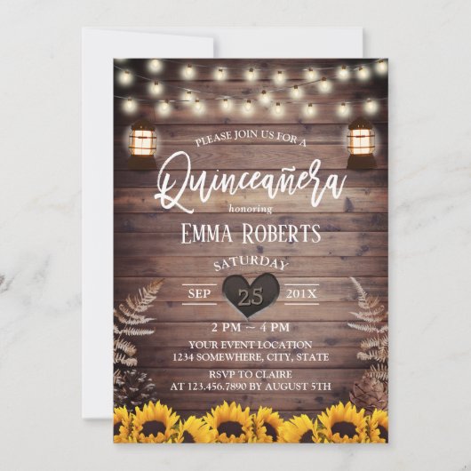 Rustic Sunflower  Lantern Quinceanera 15 Kaart (Voorkant)