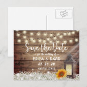 Rustic Sunflower Lantern Wedding Save the Date Aankondigingskaart (Voorkant / Achterkant)