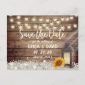 Rustic Sunflower Lantern Wedding Save the Date Aankondigingskaart (Voorkant)