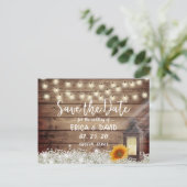 Rustic Sunflower Lantern Wedding Save the Date Aankondigingskaart (Staand voorkant)