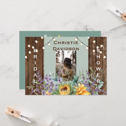 Rustic Sunflower Licht Foto Vrijgezellenfeest Kaart (Voorkant / Achterkant in situ)