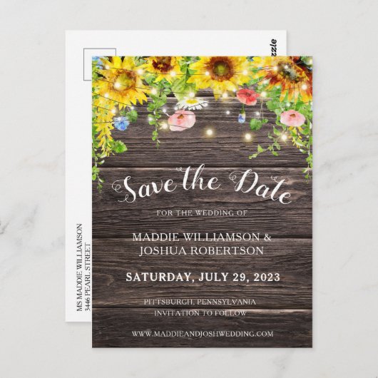 RUSTIC SUNFLOWER LIGHTS BARNWOOD BEWAREN DE DATUM BRIEFKAART (Voorkant / Achterkant)