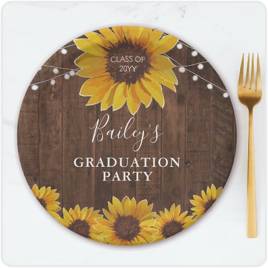 Rustic Sunflower & Lights Fotogradatie Party Papieren Bordje