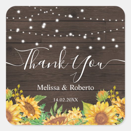 rustic sunflower lights wedding vierkante sticker (Voorkant)