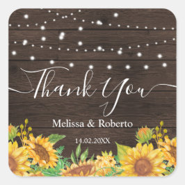 rustic sunflower lights wedding vierkante sticker