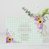 Rustic Sunflower Lila Green Gingham Vrijgezellenfe Kaart (Staand voorkant)
