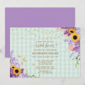 Rustic Sunflower Lila Green Gingham Vrijgezellenfe Kaart (Voorkant / Achterkant)