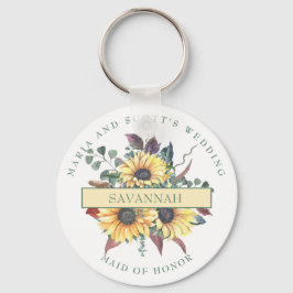Rustic Sunflower Maid of Honor Button Sleutelhange Sleutelhanger