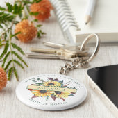 Rustic Sunflower Maid of Honor Button Sleutelhange Sleutelhanger (Zijkant)